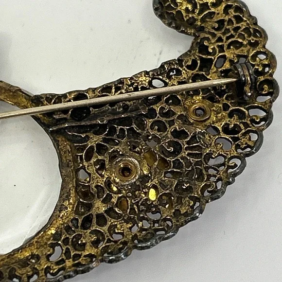 Antique Crystal Brass Faceted Glass Floral Huge Cornucopia Brooch Rare Statement